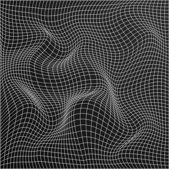 A warped white grid mesh on a black background, suggesting a distorted data manifold.